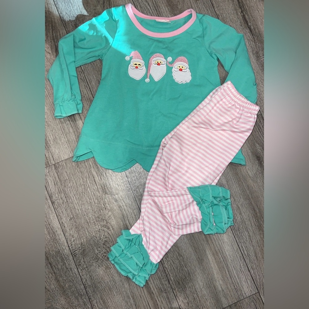 Kids Santa Pajama Set - Green and Pink